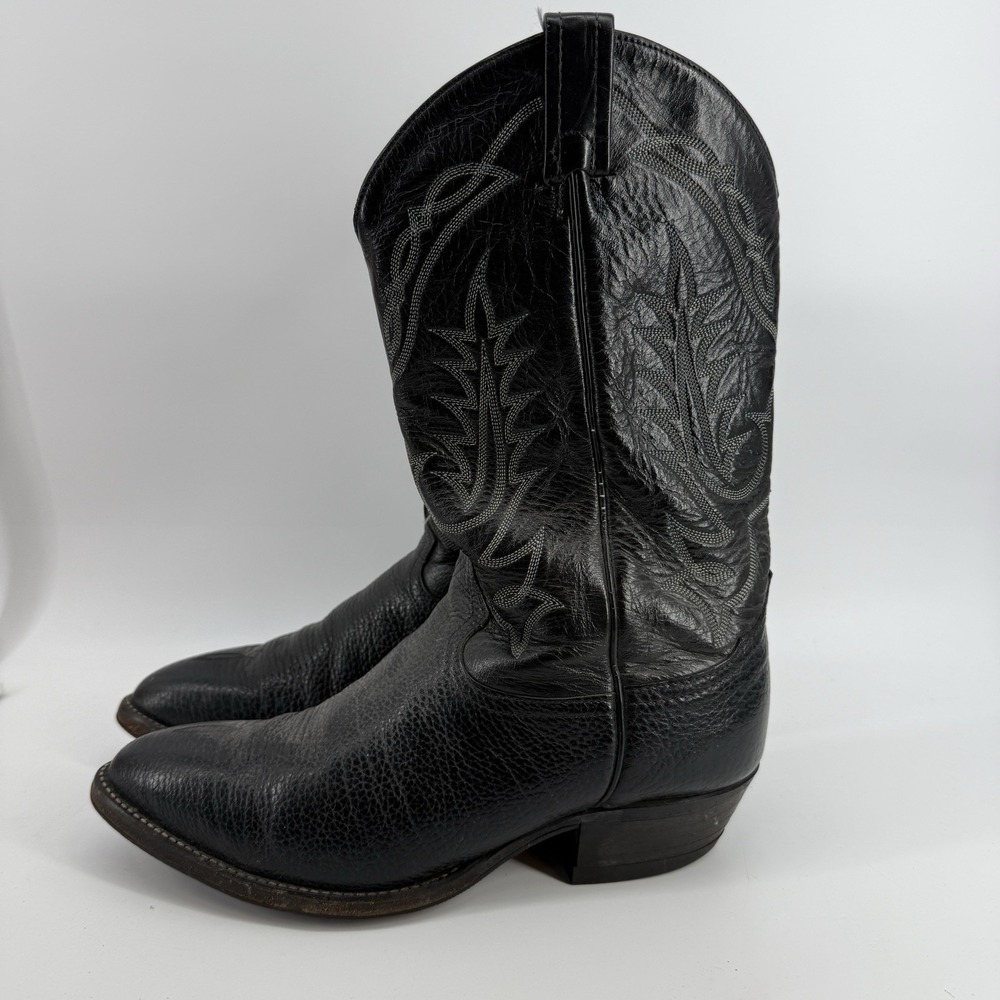 Vintage 1960s‎ Tony Lama Black Label Black Men's Size 10.5EE Cowboy Boots 0742